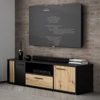 Forte - CARDIGAN Szafka RTV CDGT132-M624 | Czarny/ Dąb Artisan