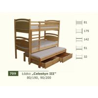 PANKAU - Łóżko piętrowe Celestyn III z materacem piankowym (spanie 80/190)