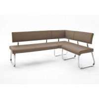 MC AKCENT - ARCO 2 Ławka narożna na płozie | Stal szlachetna szczotkowana | Skóra cappuccino | 200/150x60x86 | AREB20CX