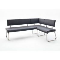 MC AKCENT - ARCO 2 Ławka narożna na płozie | Stal szlachetna szczotkowana | Skóra czarna | 200/150x60x86 | AREB20SX