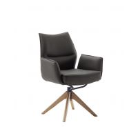 MC AKCENT - ASSENTO A Krzesło z podłokietnikiem | Skóra antracyt | Stelaż dąb lity lakier | Obrót siedziska | ASAA20AN | ASGE24HL