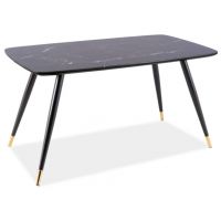 SIGNAL - CYRYL I Stół 140x80x76 | Czarny efekt kamienia | Czarny złoty stelaż