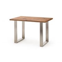 MC AKCENT - CASTELLO Stolik barowy 160x100 | Dąb lity bassano ze spękaniami | Stelaż metal stal szlachetna szczotkowana | CAD160EB