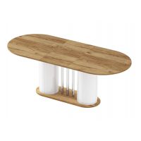 HUBERTUS - CESARO Stół 160-208x89 | Dąb pradawny | Noga Biały połysk | Podstawa Dąb pradawny