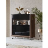 Bydgoskie Meble - KASAI Komoda wysoka 2D | 24RWMI42 | Orzech koloumbia - czarny połysk