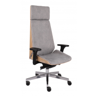 GROSPOL - MOON WOOD Fotel Obrotowy HD Black / Chrome | Mechanizm Synchro Plus SP1 | Podłokietniki 3D | Zagłówek | Fornir Dębowy