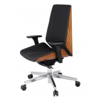 GROSPOL - MOON WOOD Fotel Obrotowy Black / Chrome | Mechanizm Synchro Plus SP1 | Podłokietniki 3D | Fornir Dębowy | Obciążenie do 150 kg