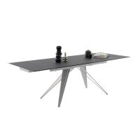 MC AKCENT - NEMURO Stół 160-240x90x76 | Blat Szkło Satynowe Czarne | Noga Stal Szlachetna Szczotkowana | NE16EGSX