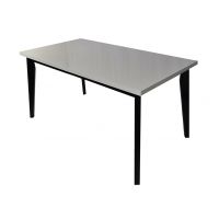 Meblarz - OSLO Stół laminat | 150x80+40 | Blat biały połysk | Nogi skośne czarne