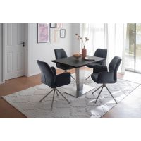 MC AKCENT - PESARO Stół 120-180x80x76 | Blat Ceramika Antrcytowa | Kolumna Stal Szlachetna Szczotkowana | P212EGAN