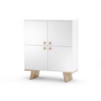 VIVO - TAO Szafka TYP 7 | 4 drzwi | Biały laminat | Podstawa laminat dąb naturalny