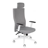 GROSPOL - TEAM W PLUS Fotel Obrotowy HD White / Chrome | Mechanizm Synchro S1 | Regulowane Podłokietniki | Zagłówek | Obciążenie do 150 kg