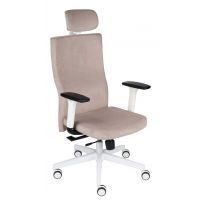 GROSPOL - TEAM W PLUS Fotel Obrotowy HD White / Chrome | Mechanizm Synchro Self SF2 Plus | Regulowane Podłokietniki | Zagłówek | Obciążenie do 150 kg