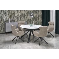 HALMAR - VERTIGO Stół rozkładany 130-180x130x76 | biały marmur/czarny
