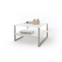 MC AKCENT - BAVENO Stolik 65x65x38 MDF lakier biały mat / szkło matowe / optyka stal szlachetna szczotkowana