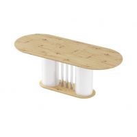 HUBERTUS - CESARO Stół 160-208x89 | Dąb artisan | Noga Biały połysk | Podstawa Dąb artisan