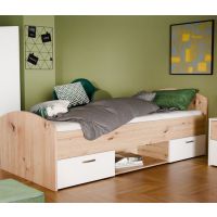 Forte - CULGOA CUGL091-M164 Łóżko jednoosobowe 90x200 cm z szufladami | Dąb Artisan/Biały