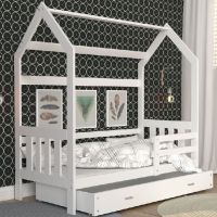 AJK meble - DOMEK 2 Łóżko Parterowe 1-osobowe 190x80cm, kolor: Biały