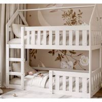 AJK meble - DOMEK MINI Łóżko Piętrowe | 2-osobowe | 190x80cm | Kolor: Biały