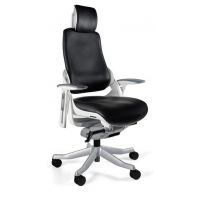 UNIQUE MEBLE - WAU Fotel Obrotowy FL-4 | Biały | Skóra Naturalna Czarna | Zgodny z Rozporządzeniem z 2023 roku | DOSTĘPNY OD RĘKI