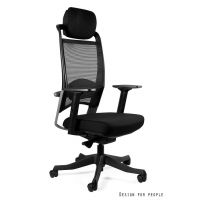 UNIQUE MEBLE - FULKRUM Fotel Obrotowy P069-SM01-BL | Czarna Siatka | Tkanina BL | DOSTĘPNY OD RĘKI