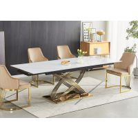 SIGNAL - HERMES II Stół rozkładany 90x160-240x75h | Biały efekt marmuru | Złoty