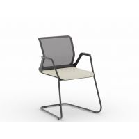 NOWY STYL - YOUTEAM Krzesło konferencyjne FRAME CHAIR CF MESH STB BLACK GREY | Siatkowe Oparcie i Siedzisko | na płozie | Wersja czarno-szara SG | Podłokietniki | Sztaplowanie
