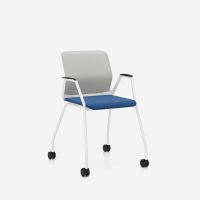 NOWY STYL - YOUTEAM Krzesło konferencyjne FRAME CHAIR 4L UPH CST PEARL WHITE | Tapicerowane Oparcie i Siedzisko | na 4 nogach z kółkami | Wersja perłowobiała PW | Podłokietniki