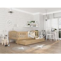 AJK meble - KUBUŚ P Łóżko parterowe 1-osobowe z szufladą 190x80cm | Sosna