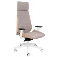 GROSPOL - MOON WOOD Fotel Obrotowy HD W White / Chrome | Mechanizm Synchro Plus SP1 | Podłokietniki 3D | Zagłówek | Drewno Bukowe