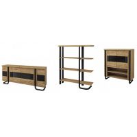 MEBIN - OMEGA ZESTAW Szafka z barkiem z oświetleniem | Komoda 4D | Regał lewy