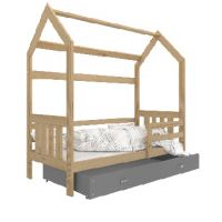 AJK meble - DOMEK 2 Łóżko Parterowe 1-osobowe | 190x80cm , Kolor: Sosna