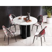 HUBERTUS - RAVEO Stół | Venatino white połysk | Czarny połysk