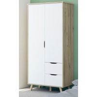 Forte - VANKKA VNKS823L-L25 Szafa 100 cm z szufladami | Deska Dębowa/Biały